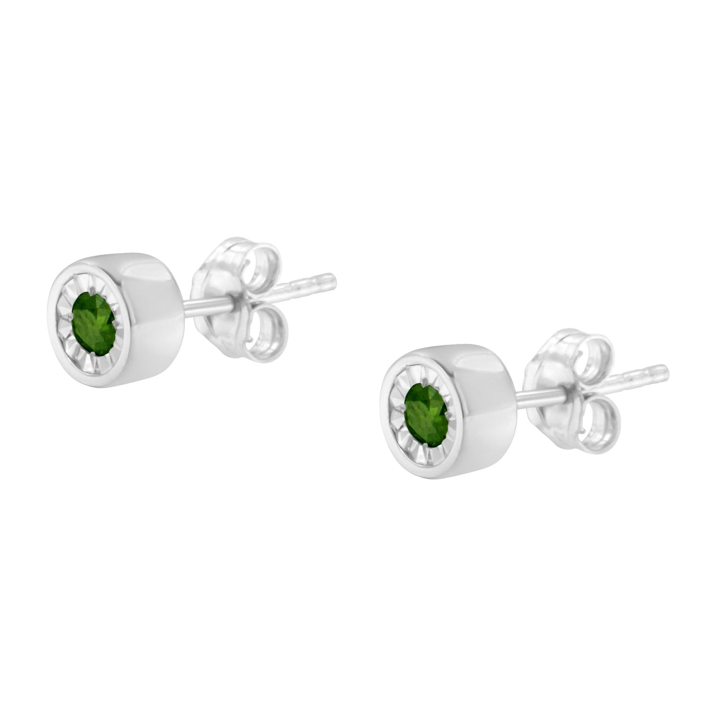Pendientes de Stud de Diamante Verde Redondo de Plata Esterlina .925