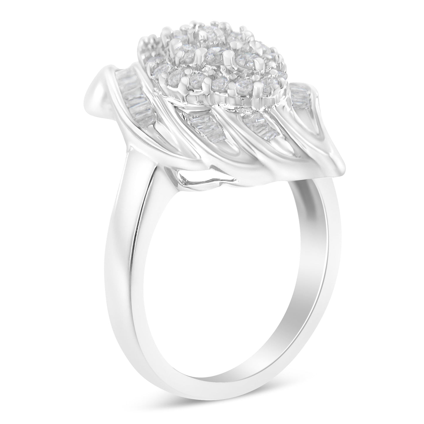 Bague cocktail en diamant en argent sterling .925 à motifs en escalier - Taille 6
