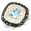 Bague en Topaze Bleue Suisse et Spinelle Noir Plaquée Deux Tons de 2,85 Carats