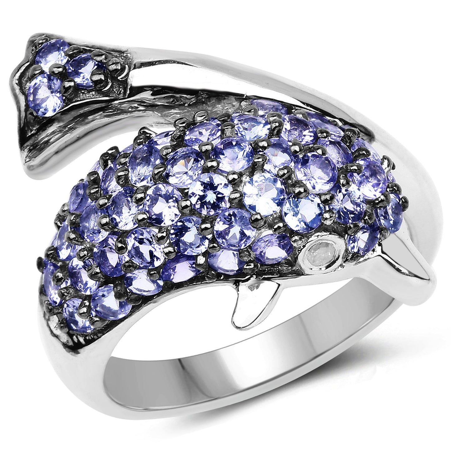 Bague en argent sterling avec tanzanite et diamant de 1,45 carat