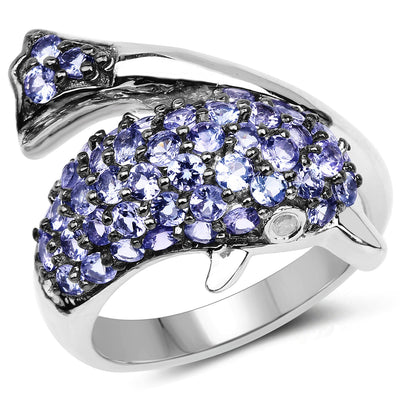 1.45 Carat Genuine Tanzanite and Diamond Sterling Silver Ring