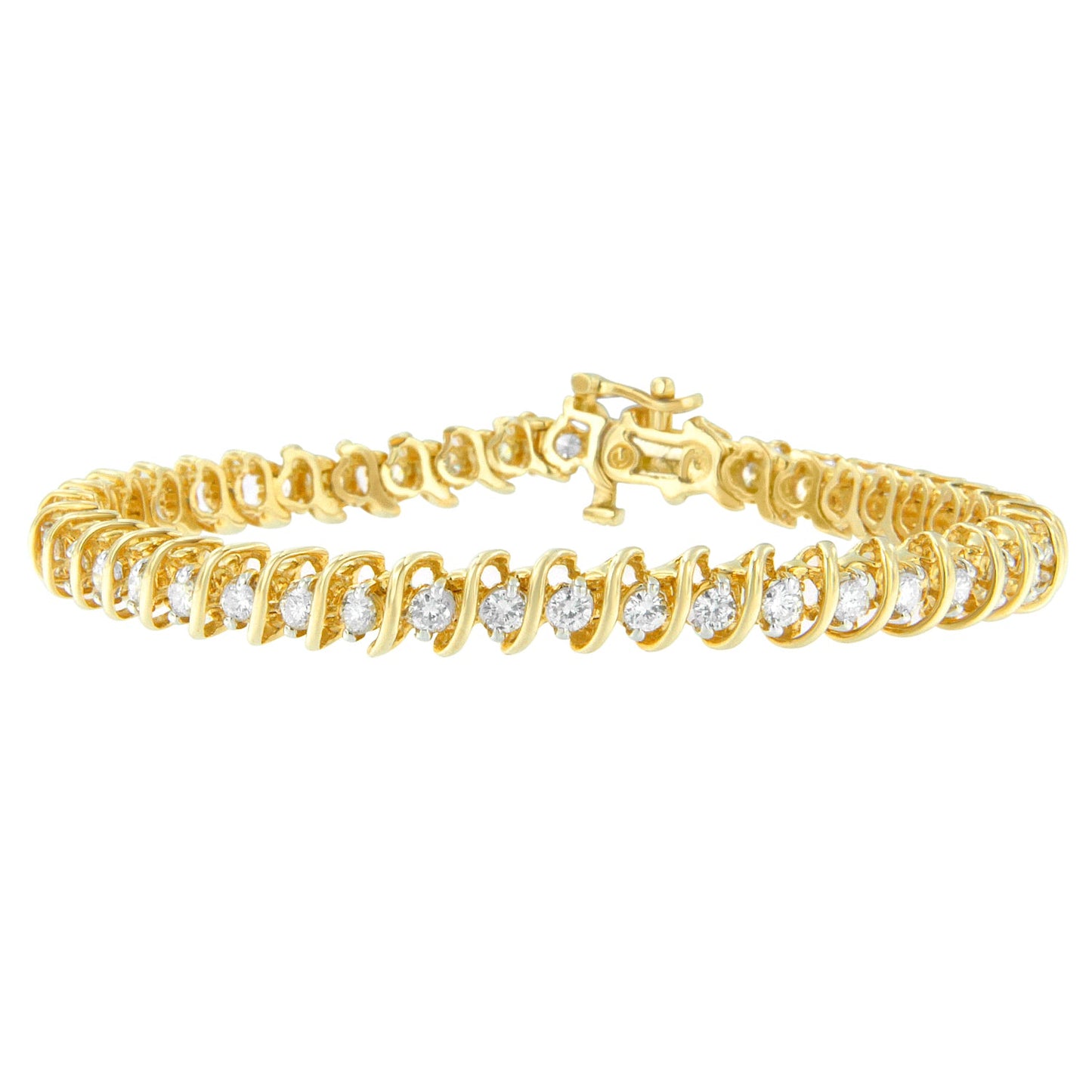 Bracelet en or jaune 14 carats avec diamants taille ronde en spirale