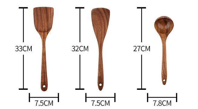 Juego de Utensilios de Teak Hechos a Mano de 7 Piezas