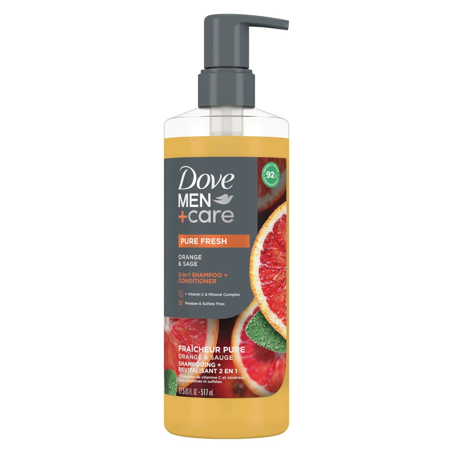 Dove Men+Care Shampoo et Après-Shampooing 2-en-1 - Pure Fresh Orange & Sauge