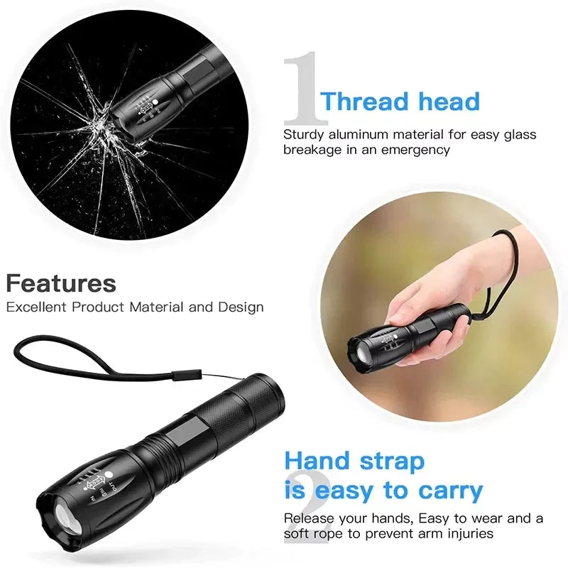 Lampe de poche tactique LED premium 90000LM avec 5 modes