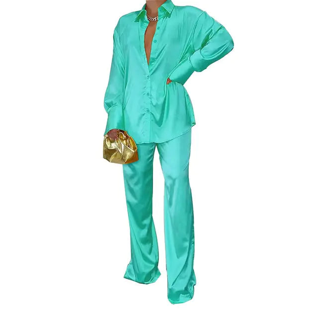 Conjunto de Pantalones de Rayas Sueltos Elegantes con Top de Manga Larga