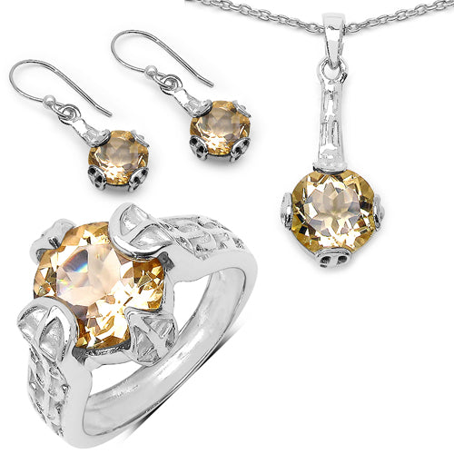 Ensemble de bijoux en argent sterling avec citrine véritable de 11,40 carats