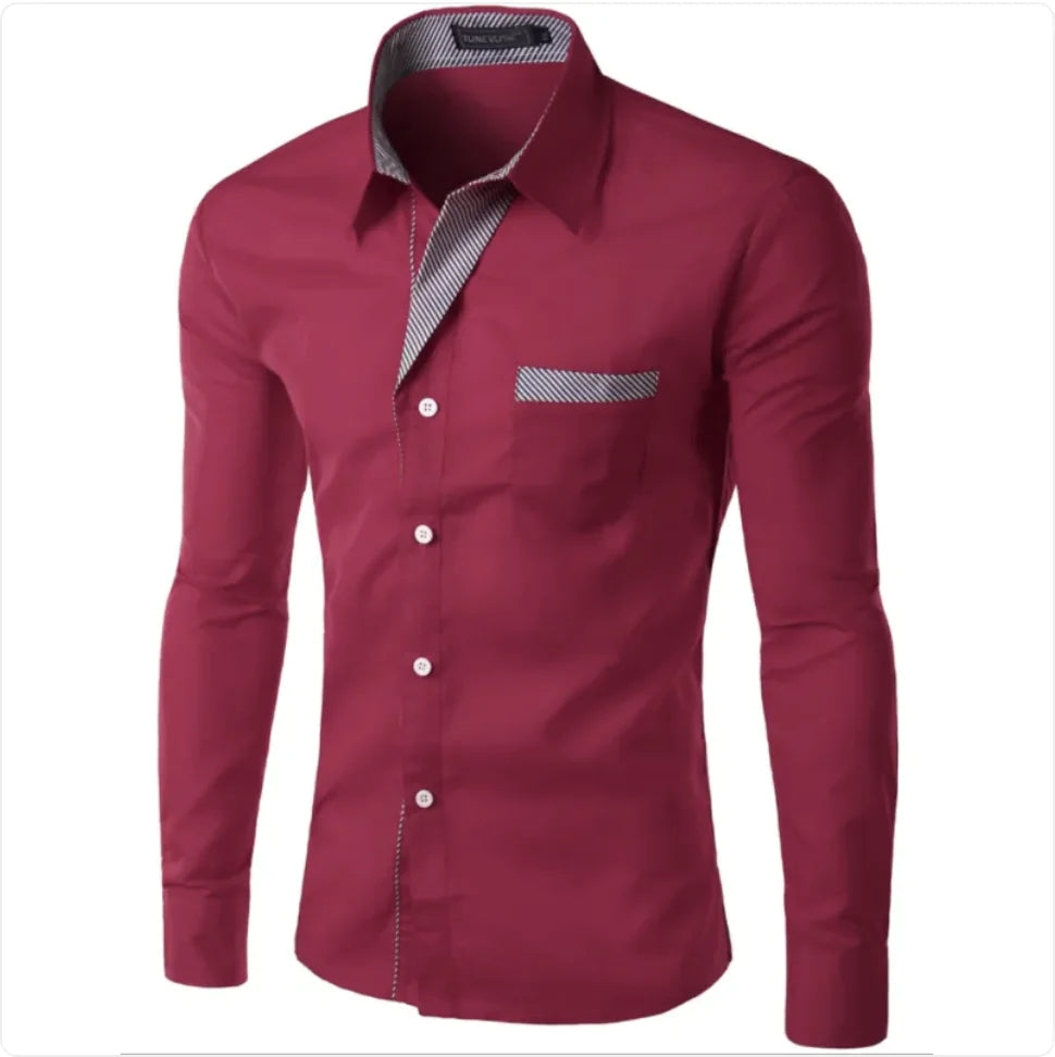 European and American Men's Long Sleeve Color Block Shirt