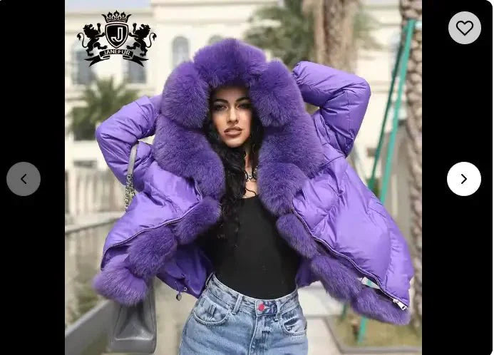 Elegante Chaqueta Puffer con Cuello de Piel a Juego para Mujeres