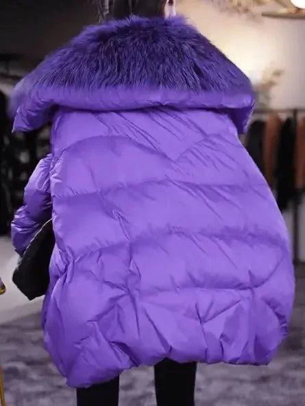 Elegante Chaqueta Puffer con Cuello de Piel a Juego para Mujeres