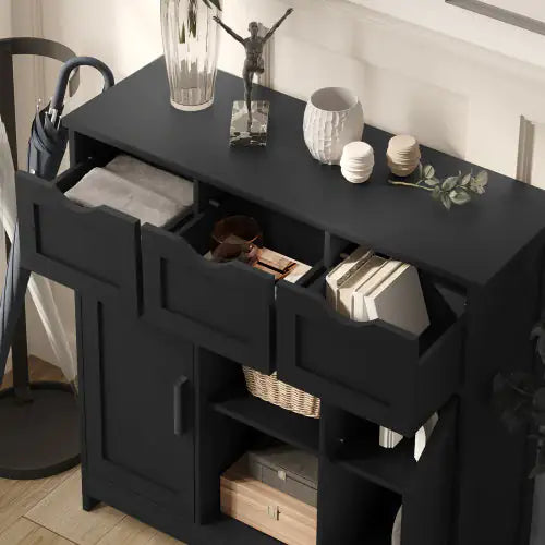 Elegant Wooden Storage Cabinet with Drawers and Shelves