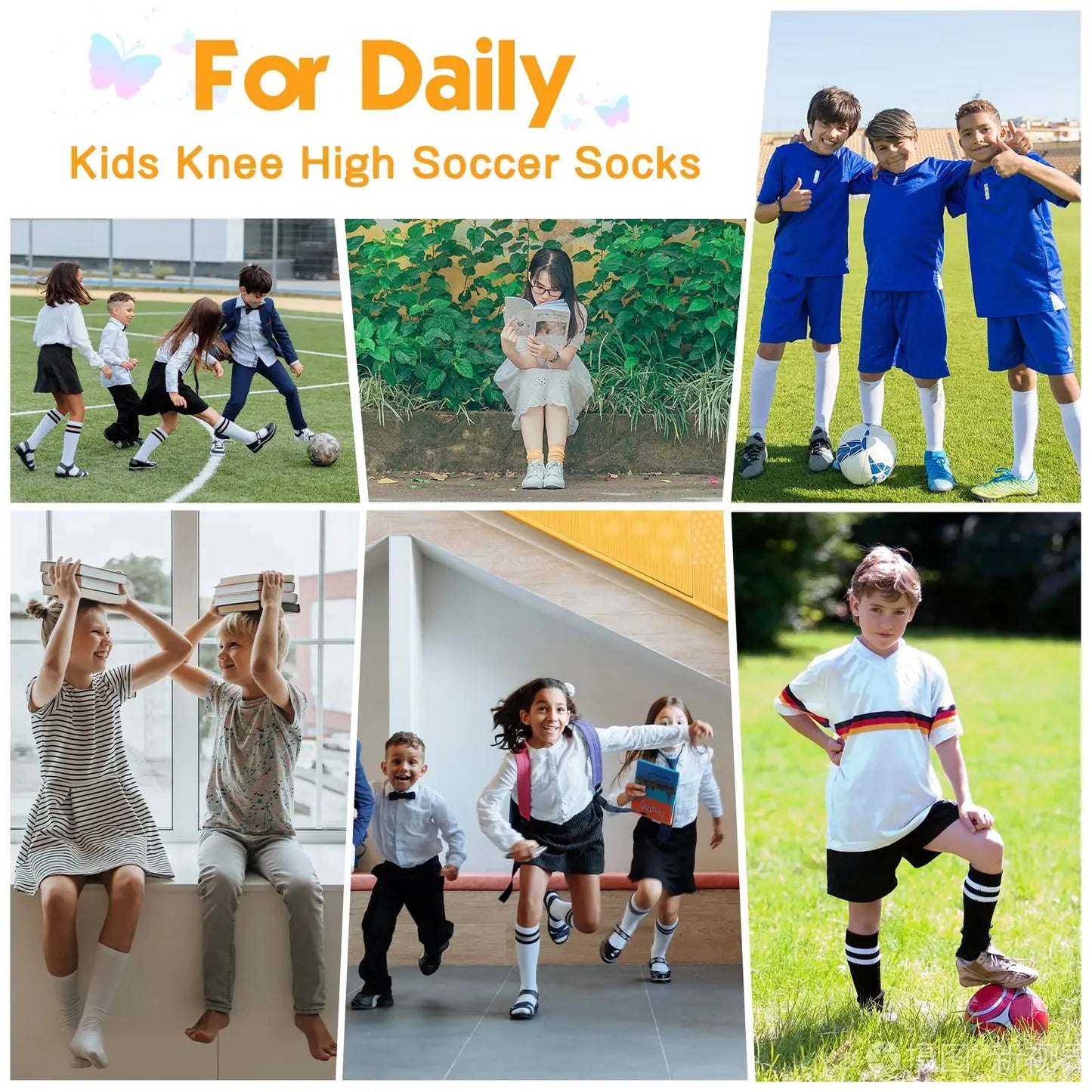 Calcetas de fútbol para niños American Trends hasta la rodilla - Azul marino y blanco