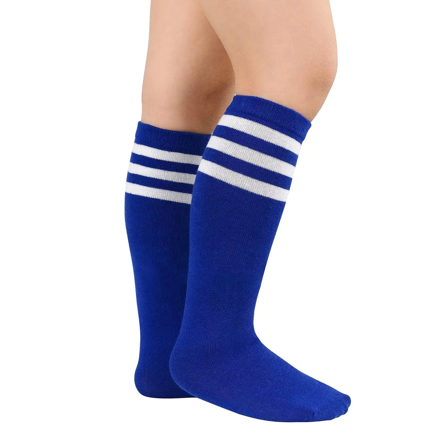 Calcetas de fútbol para niños American Trends hasta la rodilla - Azul marino y blanco