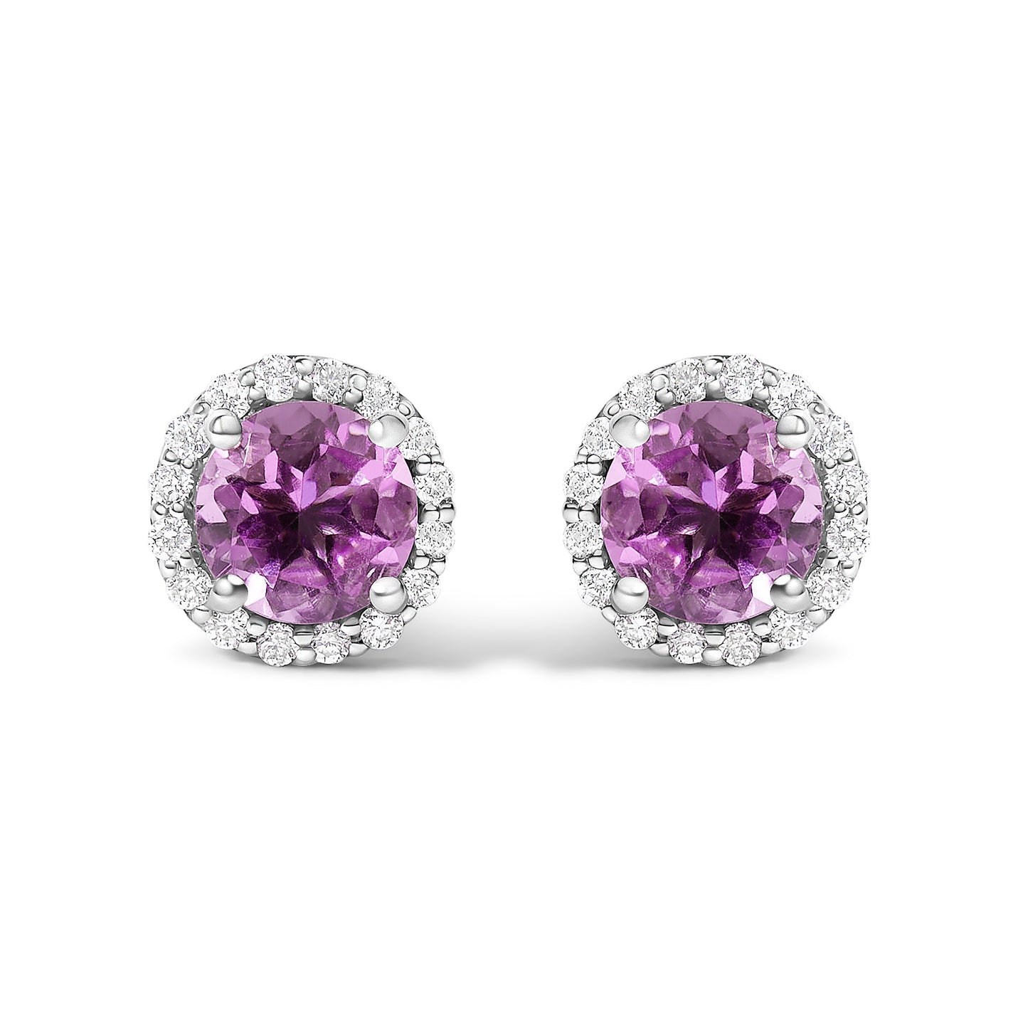 10K White Gold Purple Amethyst & Diamond Halo Jewelry Set