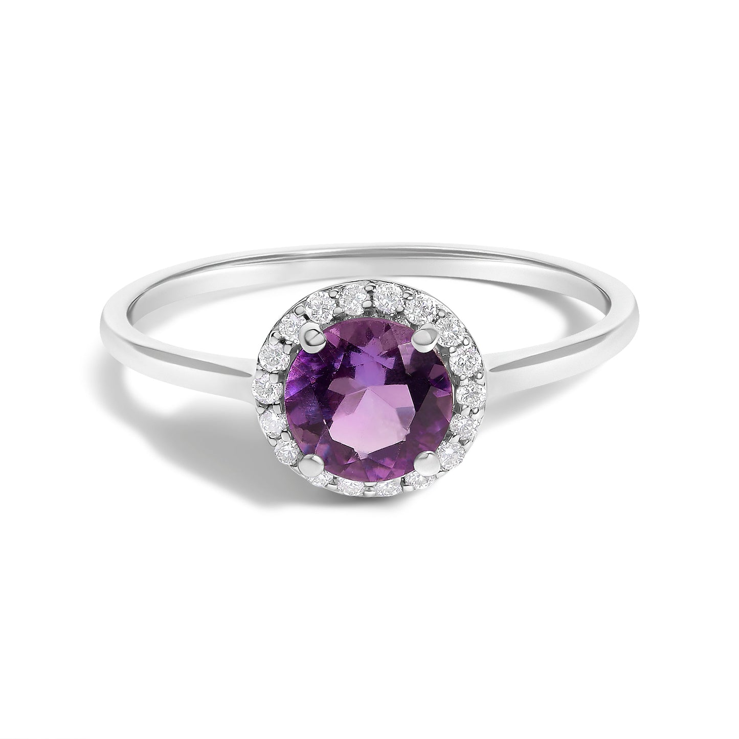 10K White Gold Purple Amethyst & Diamond Halo Jewelry Set