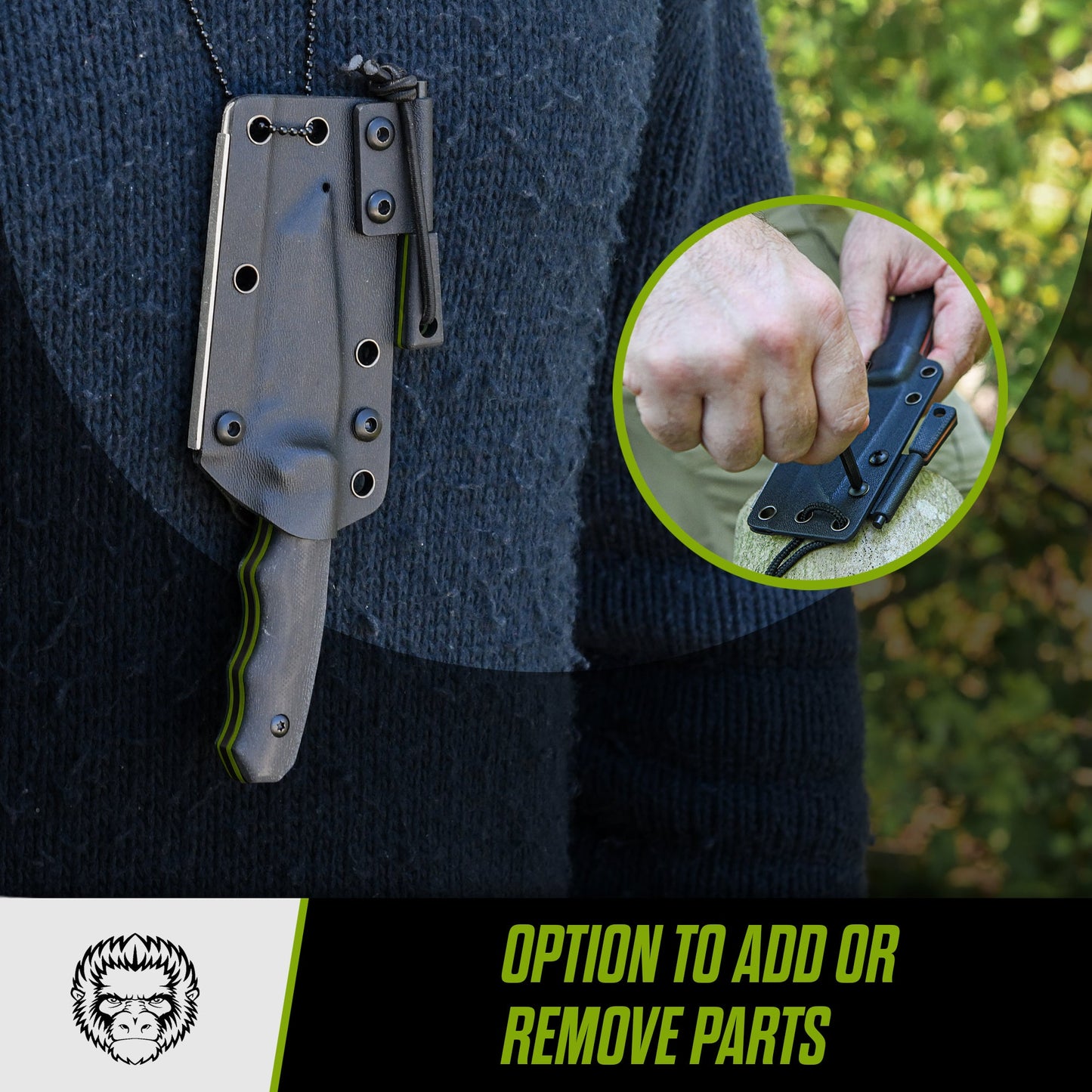 Wakizashi Tactical Neck Knife Gift Set for Outdoor Enthusiasts (Black Blade with Green Accents) - Korvel