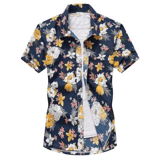 Blusa de Moda de Manga Corta Aloha para Hombres