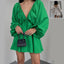 Vestido de Manga Lámpara con Escote en V para Mujeres