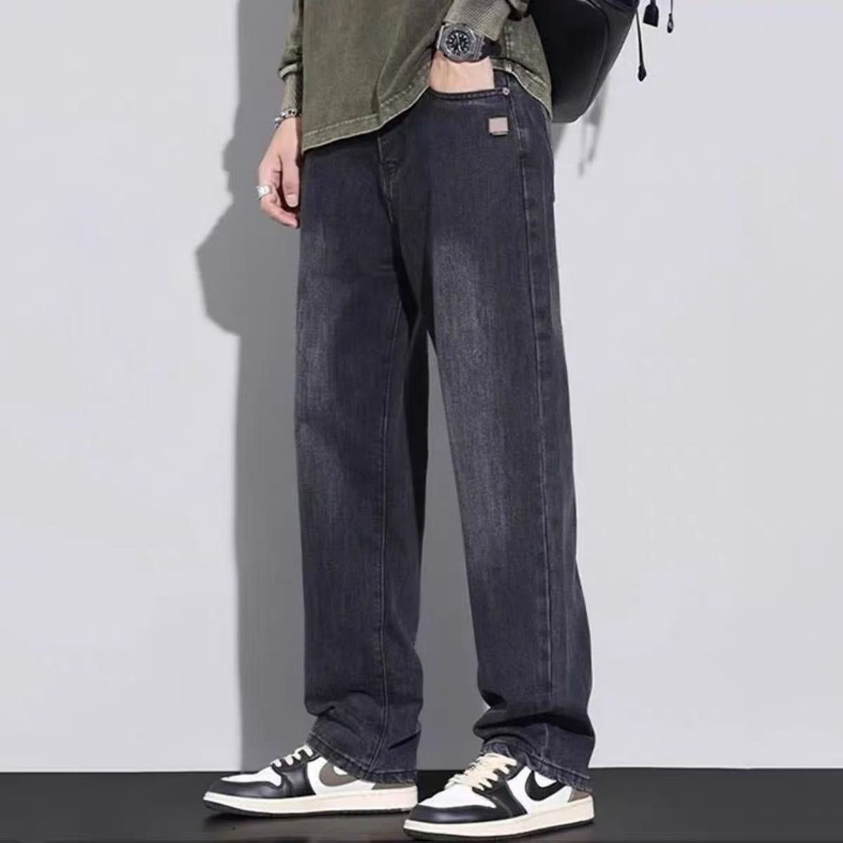 Fleece Lined Retro Straight Leg Jeans for Men