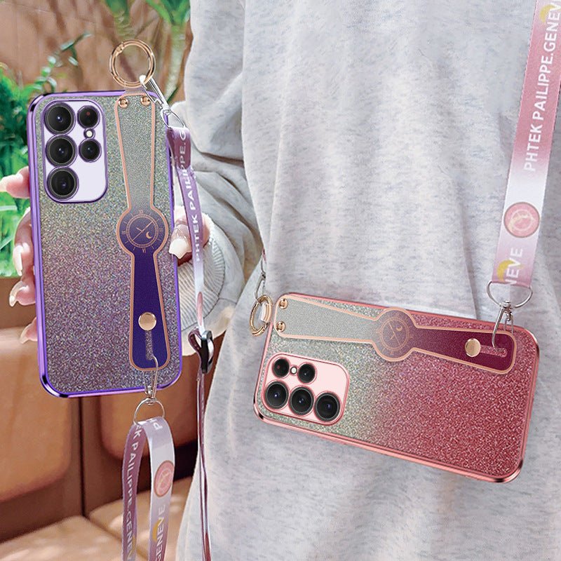 Coque de téléphone avec lanière croisée en paillettes dégradées