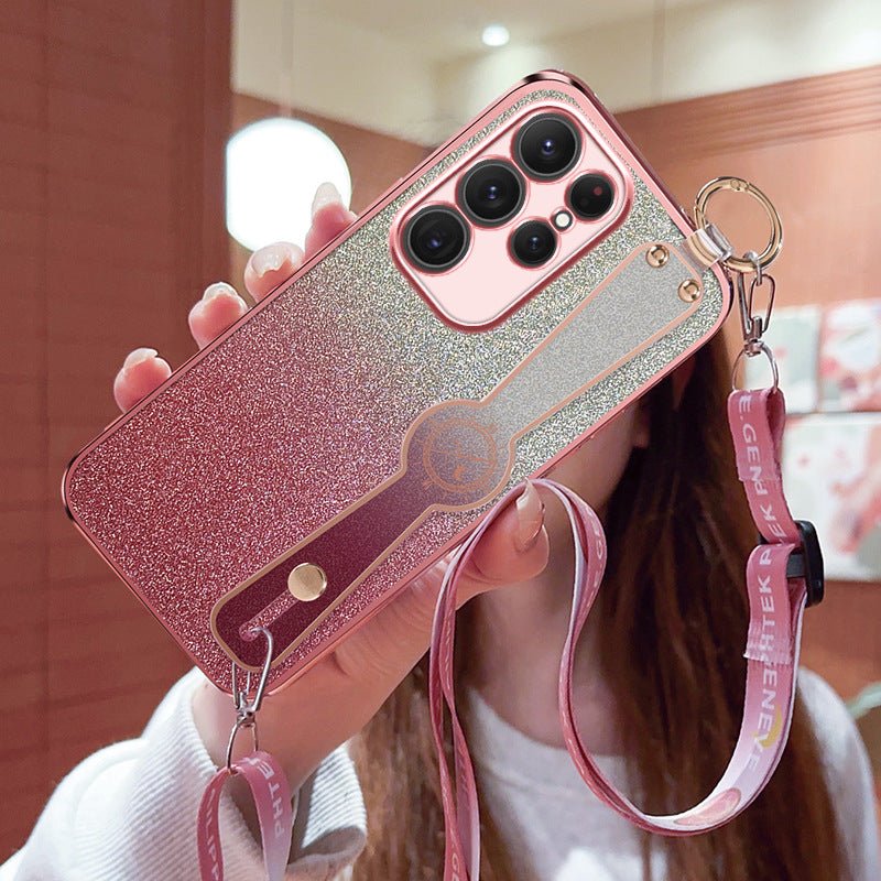 Coque de téléphone avec lanière croisée en paillettes dégradées