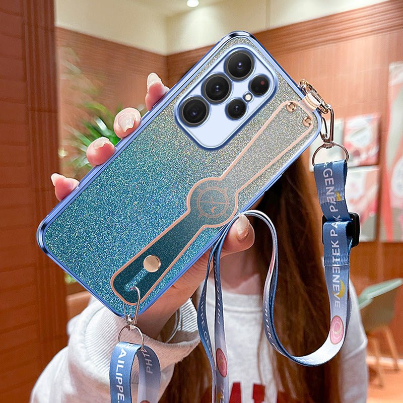 Coque de téléphone avec lanière croisée en paillettes dégradées