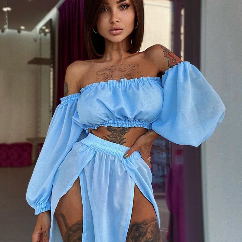 Robe de Plage à Manches Longues en Deux Pièces dans des Couleurs Unies