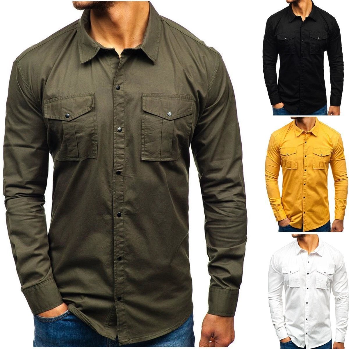 Chemise en coton à manches longues pour hommes pour l'automne et l'hiver