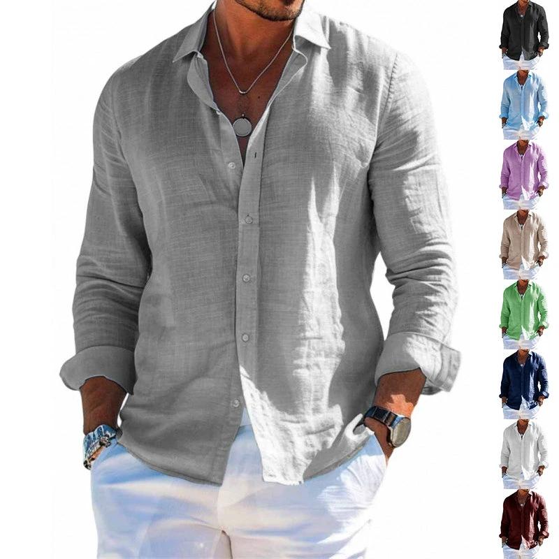 Chemise à manches longues décontractée pour homme - Couleur unie et grande taille