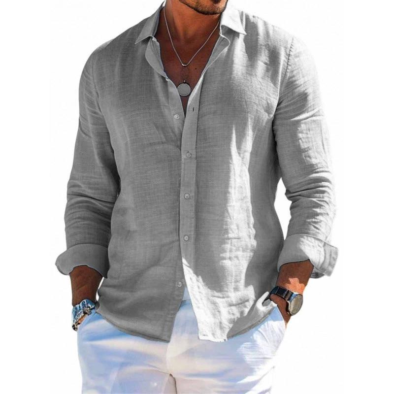 Chemise à manches longues décontractée pour homme - Couleur unie et grande taille