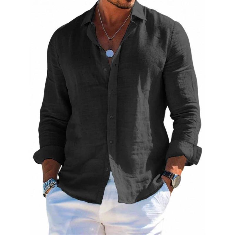 Chemise à manches longues décontractée pour homme - Couleur unie et grande taille