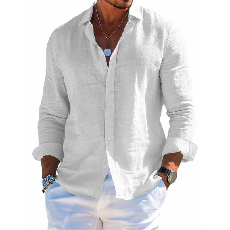 Chemise à manches longues décontractée pour homme - Couleur unie et grande taille