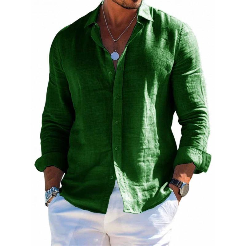 Chemise à manches longues décontractée pour homme - Couleur unie et grande taille