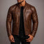 Men's PU Leather Motorcycle Jacket with Stand-Up Collar