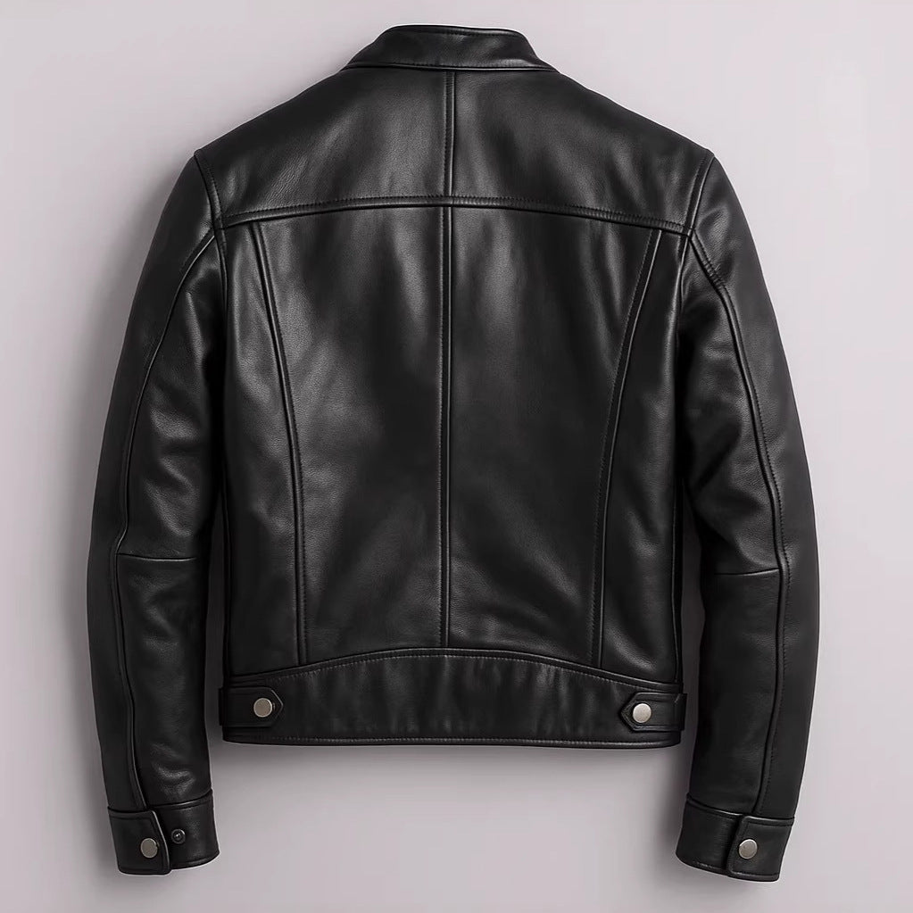 Men's PU Leather Motorcycle Jacket with Stand-Up Collar
