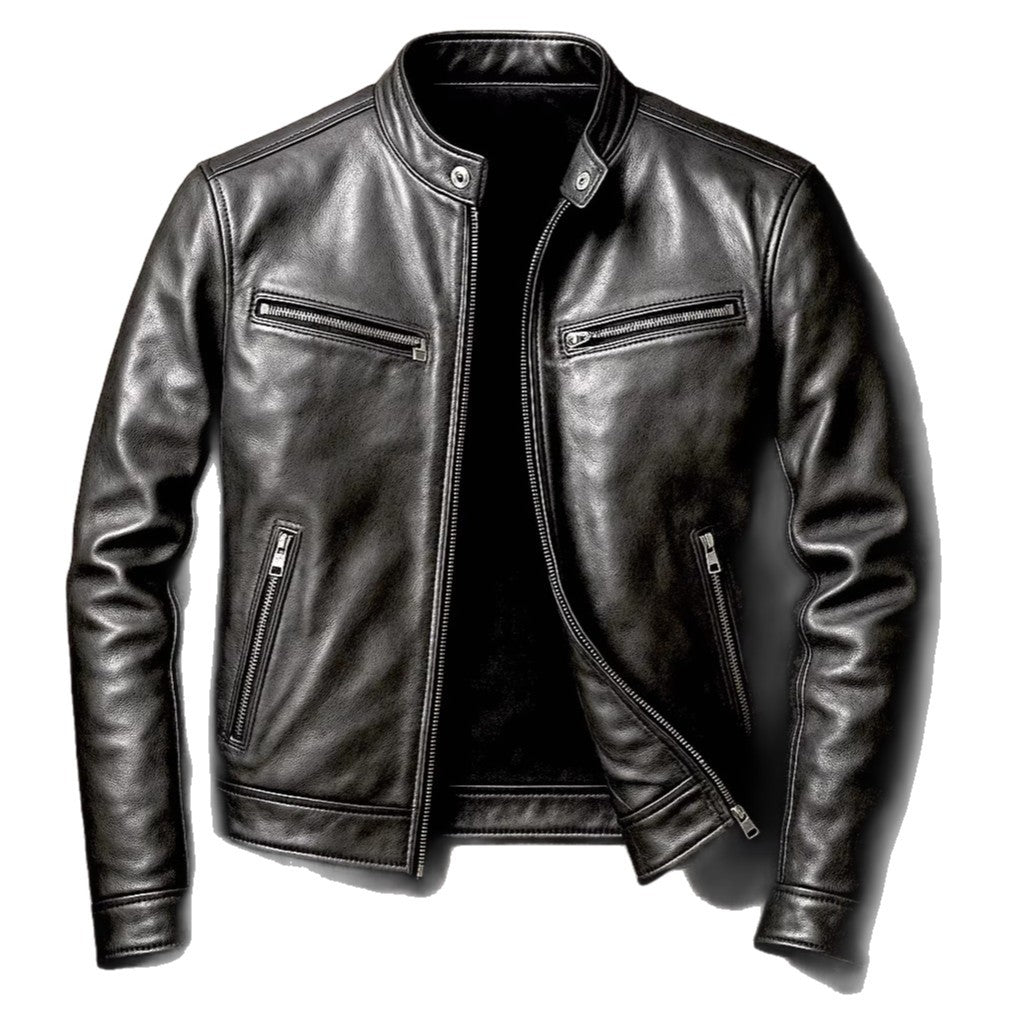 Men's PU Leather Motorcycle Jacket with Stand-Up Collar