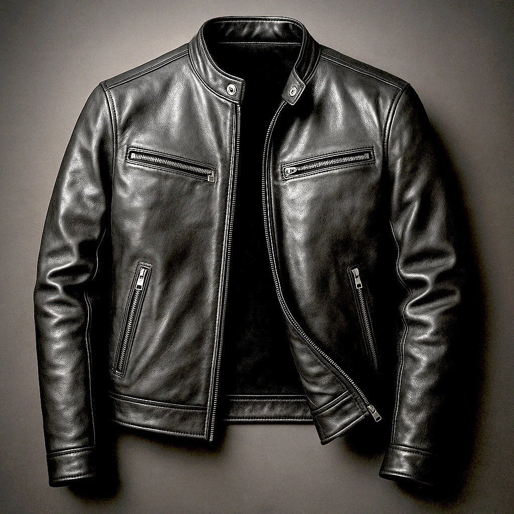 Men's PU Leather Motorcycle Jacket with Stand-Up Collar