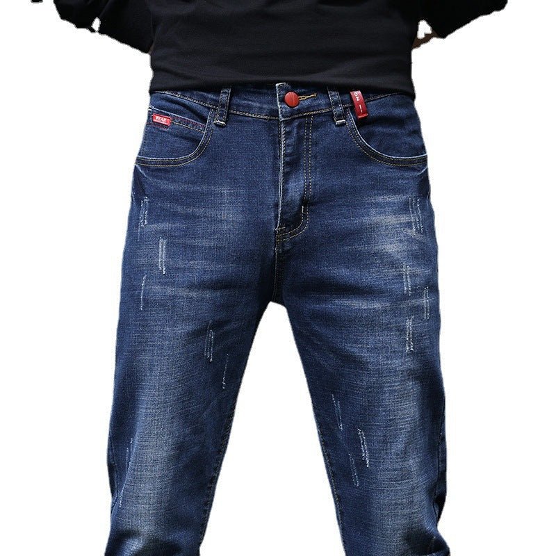 Men's Ripped Denim Jeans with Cat-Whisker Scratches