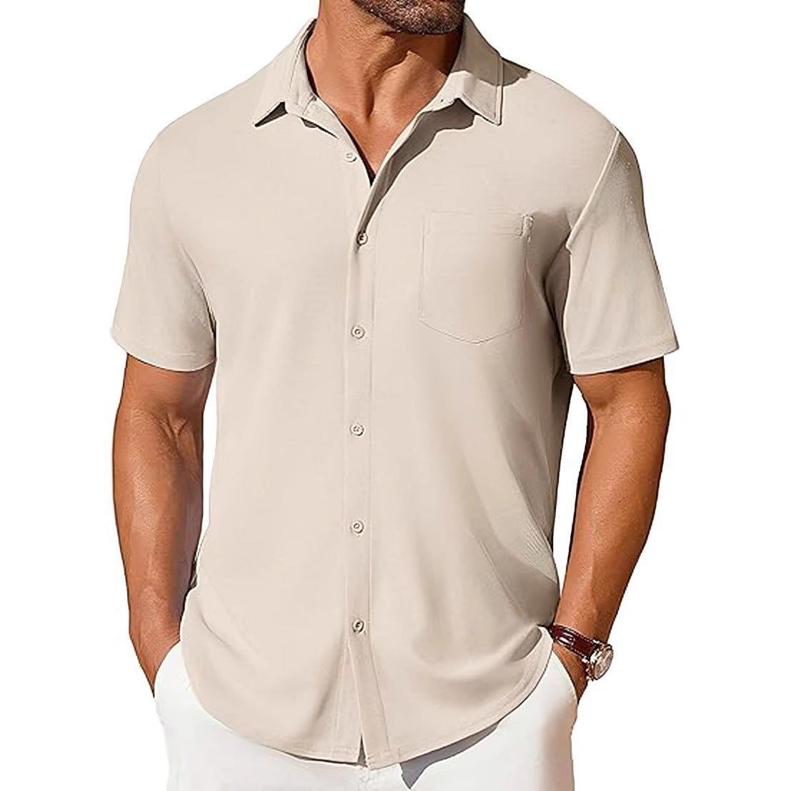 Men's Short-Sleeve Button-Up Wrinkle-Resistant Shirt
