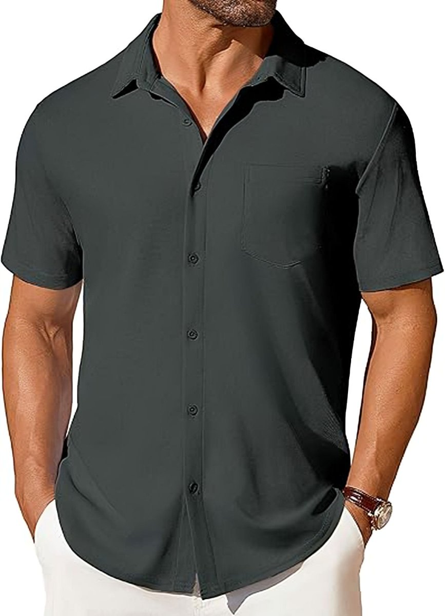 Men's Short-Sleeve Button-Up Wrinkle-Resistant Shirt