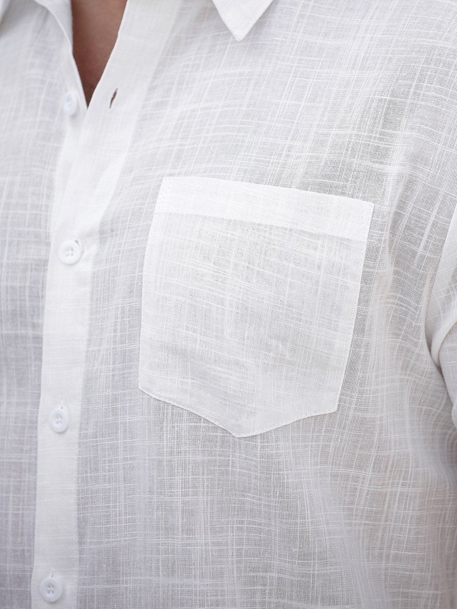 Camisa de algodón de manga corta para hombre con bolsillo