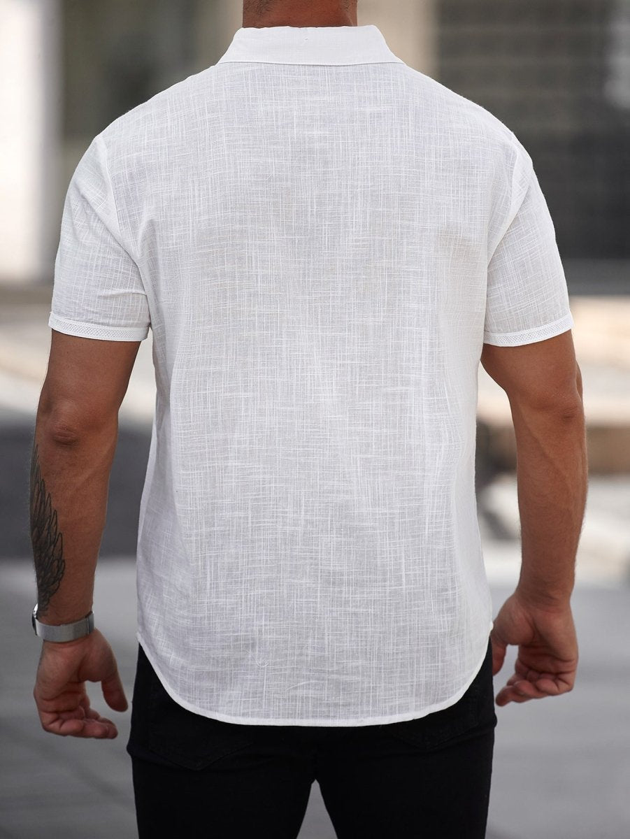 Camisa de algodón de manga corta para hombre con bolsillo