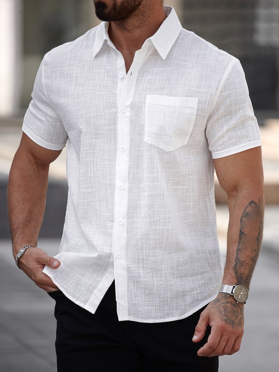 Camisa de algodón de manga corta para hombre con bolsillo