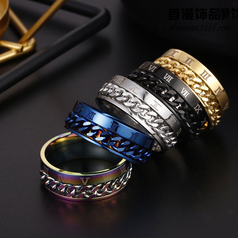 Premium Roman Letter Rotatable Chain Ring - Multifunctional Titanium Steel
