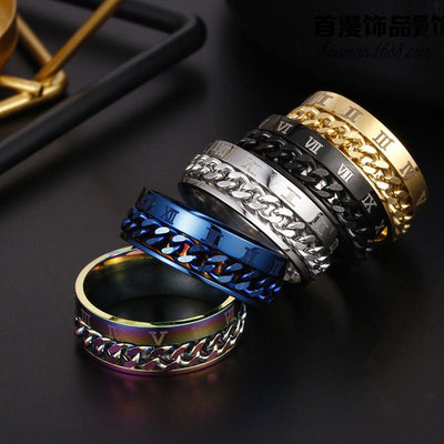 Premium Roman Letter Rotatable Chain Ring - Multifunctional Titanium Steel