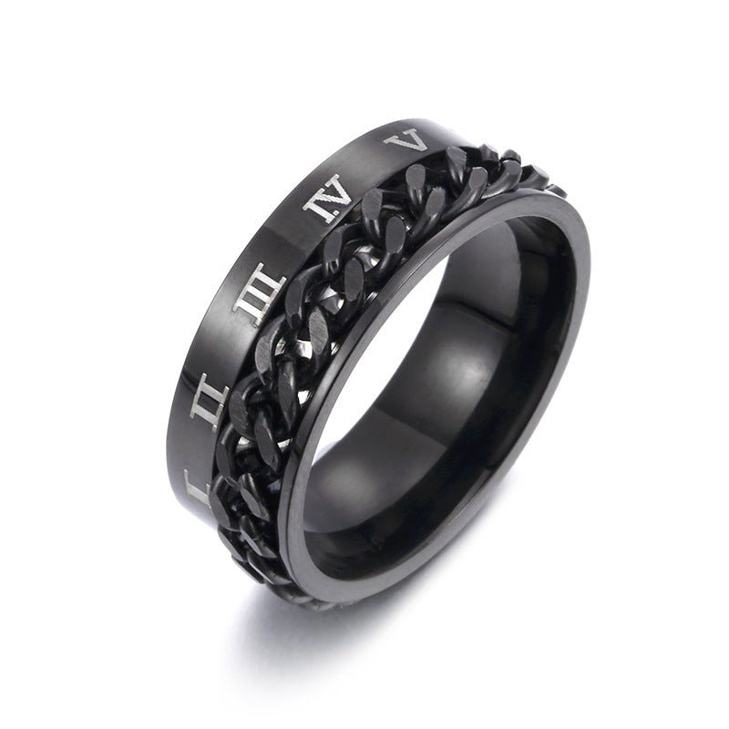 Premium Roman Letter Rotatable Chain Ring - Multifunctional Titanium Steel