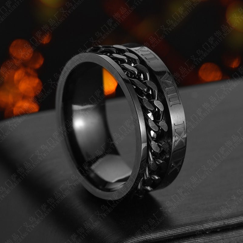 Premium Roman Letter Rotatable Chain Ring - Multifunctional Titanium Steel