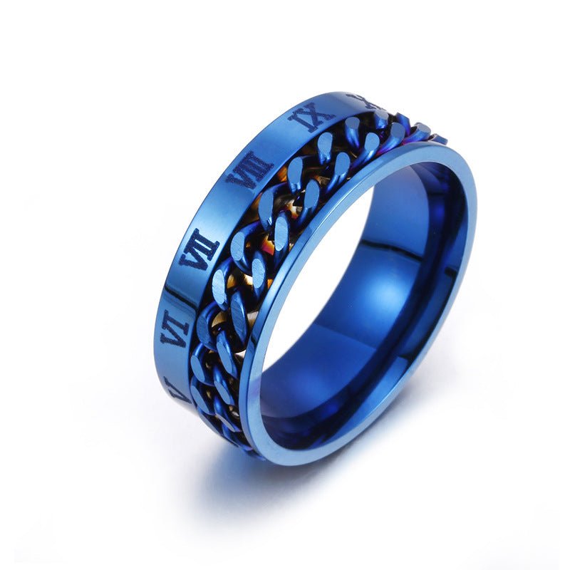 Premium Roman Letter Rotatable Chain Ring - Multifunctional Titanium Steel