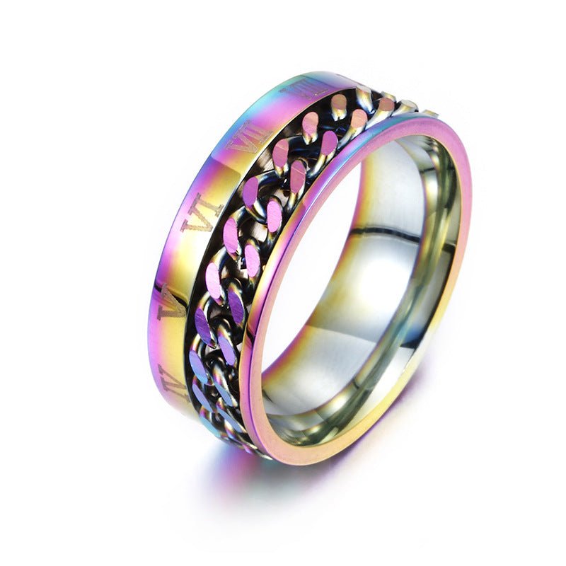Premium Roman Letter Rotatable Chain Ring - Multifunctional Titanium Steel