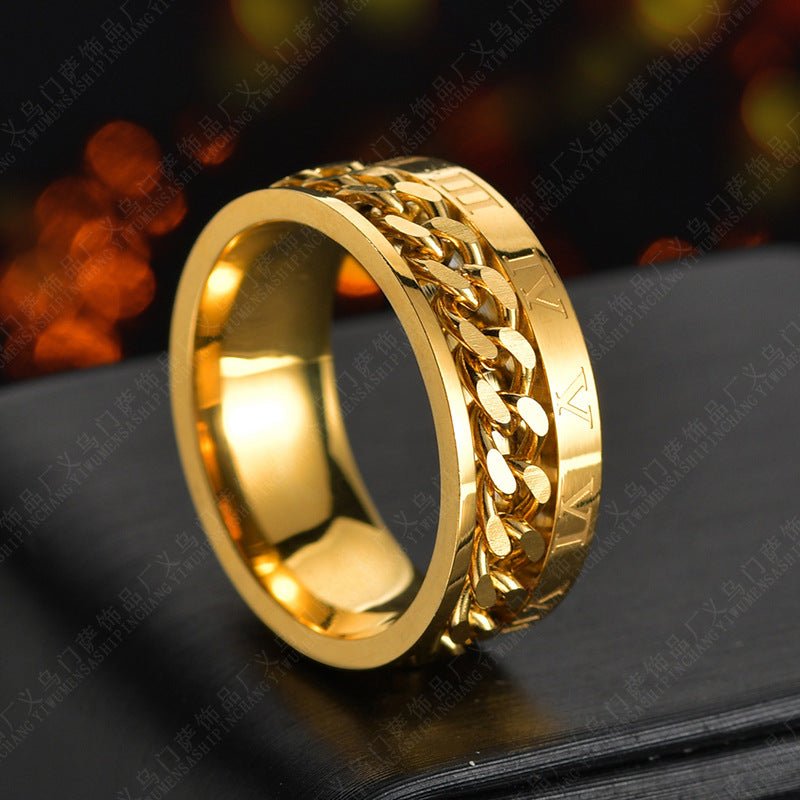 Premium Roman Letter Rotatable Chain Ring - Multifunctional Titanium Steel